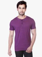 Lucfashion Purple Solid Henley T-Shirt