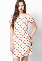 MB Sweet Heart Printed Shift Dress With Sheer Cut Out Collar