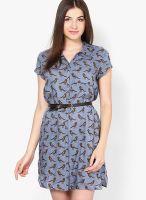 Mineral Blue Colored Printed Shift Dress