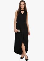 Miss Chase Black Sleeveless Solid A-Line Maxi Dress