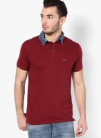 Mufti Maroon Solid Polo T-Shirts