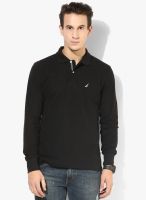 Nautica Black Solid Polo T-Shirt