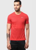Nike Red Striped Round Neck T-Shirts