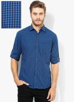 Peter England Blue Checks Regular Fit Casual Shirt