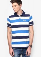 Peter England Blue Striped Polo T-Shirts