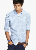 Probase Checks Light Blue Slim Fit Casual Shirt