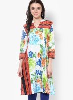 Rain & Rainbow Cotton Blue A-Line Kurta