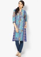 Rain & Rainbow Cotton Blue Straight Kurta