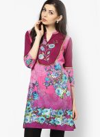 Rain & Rainbow Cotton Pink A-Line Kurta