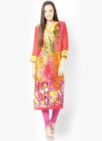 Raindrops Red Graphic Print Cotton blend Kurta