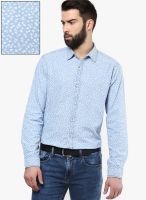 Rookies Light Blue Printed Slim Fit Casual Shirt