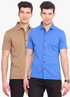 Smokestack Pack Of 2 Multicoloured Colored Solid Slim Fit Casual Shirt