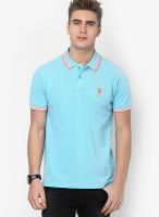 U.S. Polo Assn. Aqua Blue Solid Polo T-Shirts