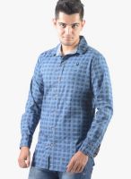 Vintage Blue Check Slim Fit Casual Shirt