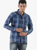 Vintage Navy Blue Check Slim Fit Casual Shirt