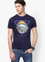 Wrangler Navy Blue Graphic Round Neck T-Shirts