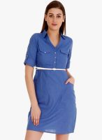 109F Blue Solid Shift Dress