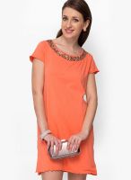 Amari West Orange Colored Solid Shift Dress