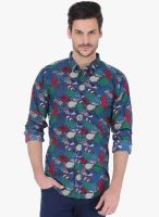 Basics Green Printed Slim Fit Casual Shirt