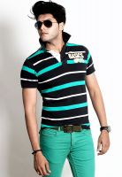 Basics Navy Blue Striped Polo T-Shirts