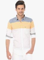 Basics White Striped Slim Fit Casual Shirt