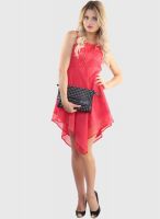 Belle Fille Red Colored Printed Asymmetric Dress