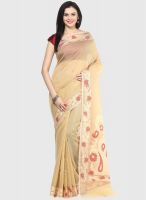 Bunkar Fancy Cotton Check Silk Banarasi Multi Beige Saree