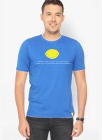 Campus Sutra Blue Solid Round Neck T-Shirts