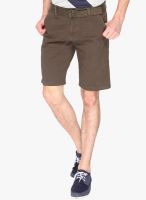 Campus Sutra Solid Brown Shorts