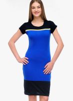 Color Cocktail Navy Blue Colored Solid Bodycon Dress