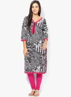 F Loop Black Printed Cotton Kurta