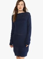 Gas Navy Blue Colored Solid Shift Dress