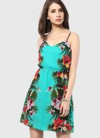 Ginger By Lifestyle Green Colored Printed Skater Dress