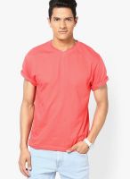Globus Red Solid V Neck T-Shirts