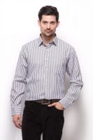 Grasim Men's Striped Formal Grey Shirt