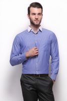 Grasim Men's Striped Formal Blue Shirt