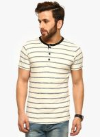 Gritstones White Striped Henley T-Shirt