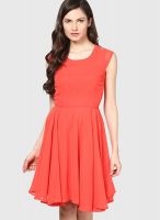 Harpa Orange Colored Solid Skater Dress