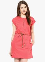 Harpa Pink Colored Solid Shift Dress With Belt