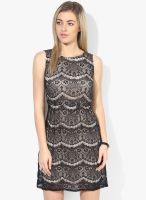 Honey By Pantaloons Black Colored Printed Shift Dress