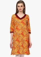 Indidori Orange Printed Kurtis