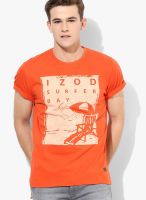 Izod Orange Solid Round Neck T-Shirts