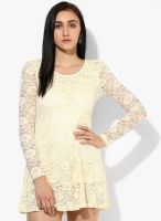 JC Collection Cream Colored Embroidered Skater Dress
