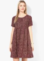 JC Collection Maroon Colored Printed Shift Dress