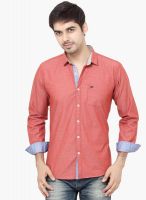 La Seven Pink Solid Slim Fit Casual Shirt