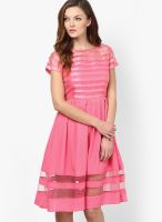 Lara Karen Pink Colored Solid Skater Dress