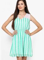 MB Green Colored Striped Shift Dress