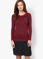 MB Red Colored Striped Bodycon Dress