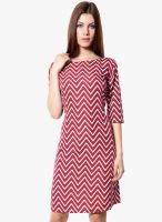 Meira Maroon Colored Printed Shift Dress