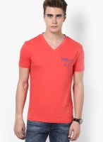 Monteil & Munero Pink Solid V Neck T-Shirt